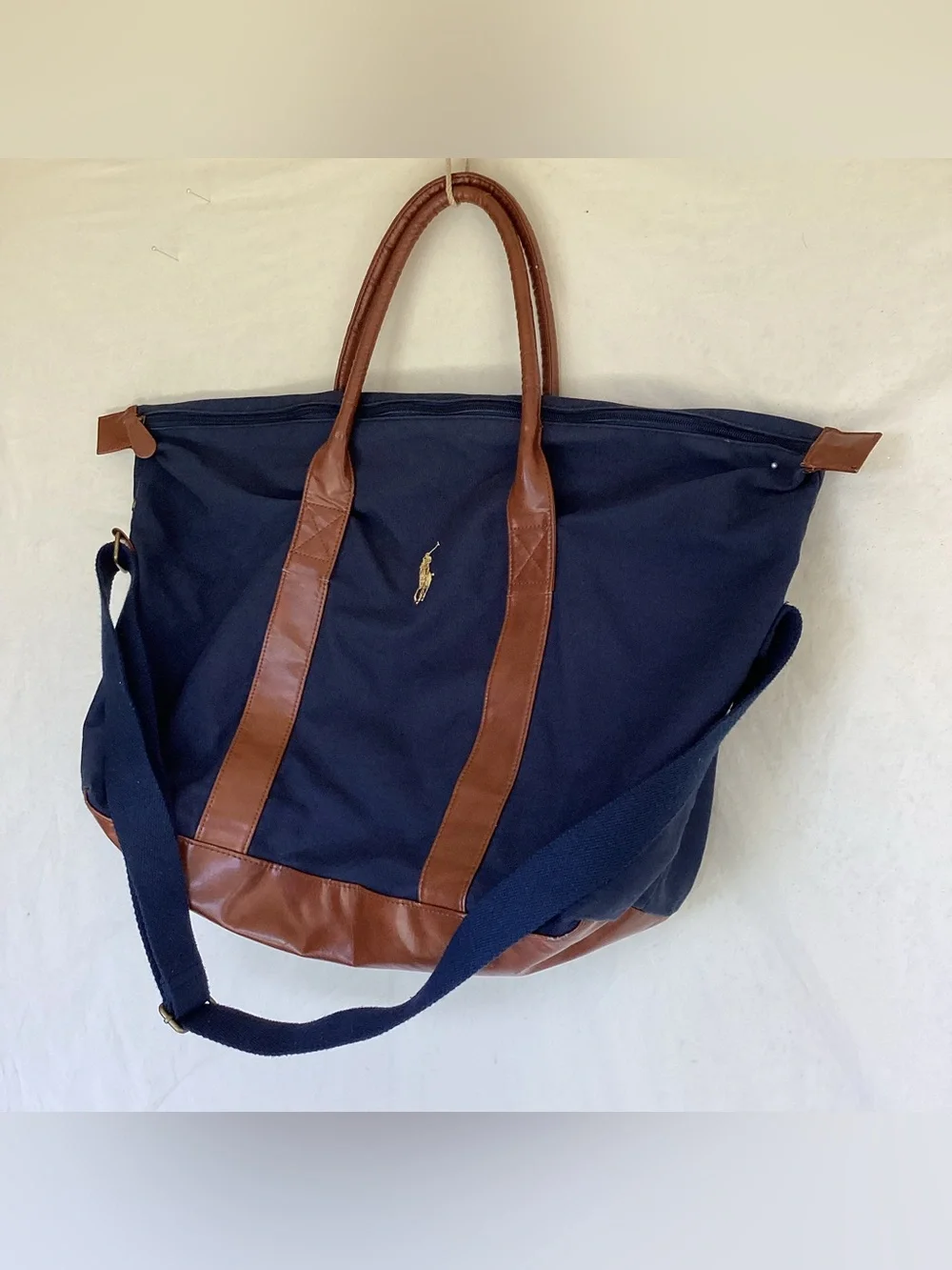 Polo by Ralph Lauren Navy Canvas Duffel with Brown Leather Trim